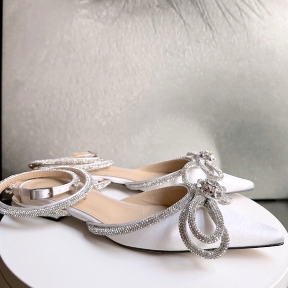 🌺MACH & MACH🌺 Double Bow Satin Flats in White Size: 37.5 - Picture 10 of 17